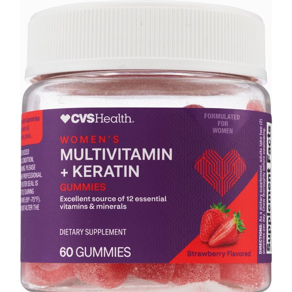 CVS Health Women's Multivitamin + Keratin Gummies, Strawberry, 60 CT