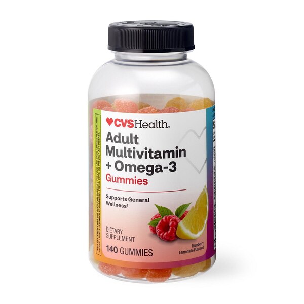 CVS Health Adult Multivitamins + Omega 3 Gummy, Raspberry Lemonade, 140 CT