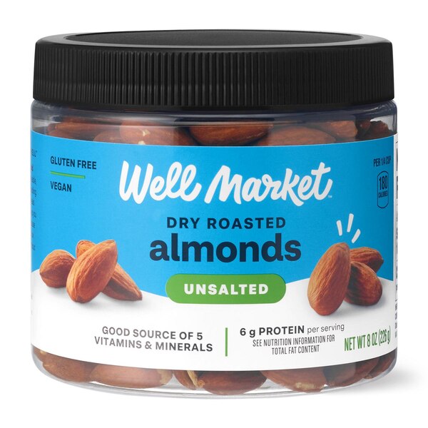 Well Market, Dry Roasted Unsalted Almonds, 8 oz