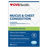 CVS Health Mucus and Chest Congestion Extended Release Guaifenesin 600mg Tablets, 20 CT, thumbnail image