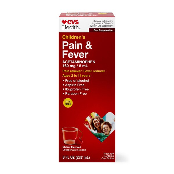 CVS Children's Pain & Fever Liquid Dye Free Cherry, 8 OZ