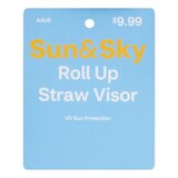 Sun & Sky Adult Roll Up Straw Visor, Tan & Black, thumbnail image