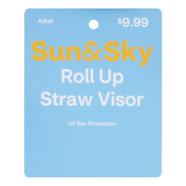 Sun & Sky Adult Roll Up Straw Visor, Tan & Black