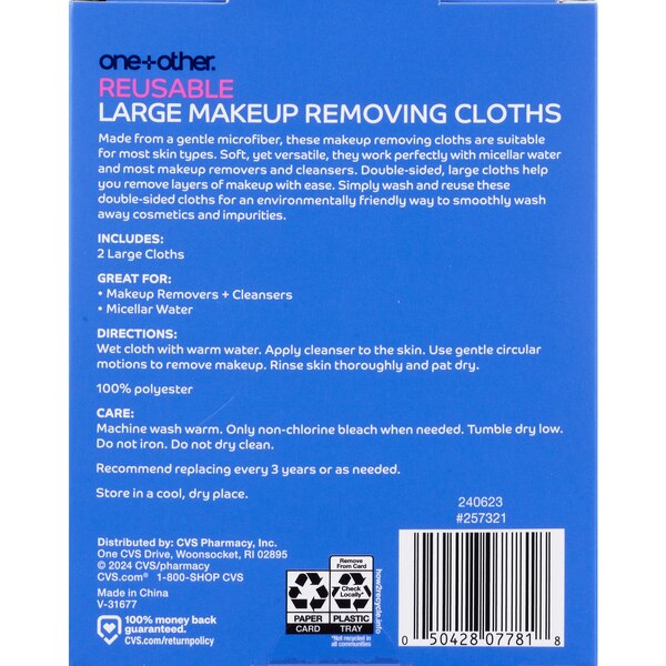 one+other Reusable Makeup Removing Cloths, 2CT full facial