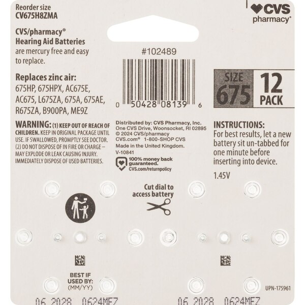 CVS Hearing Aid Batteries, Size 675, 12 ct