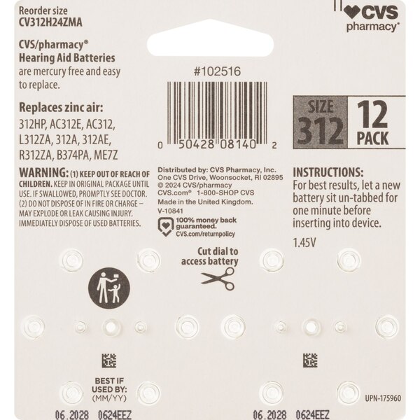 CVS Hearing Aid Batteries, Size 312, 12 ct