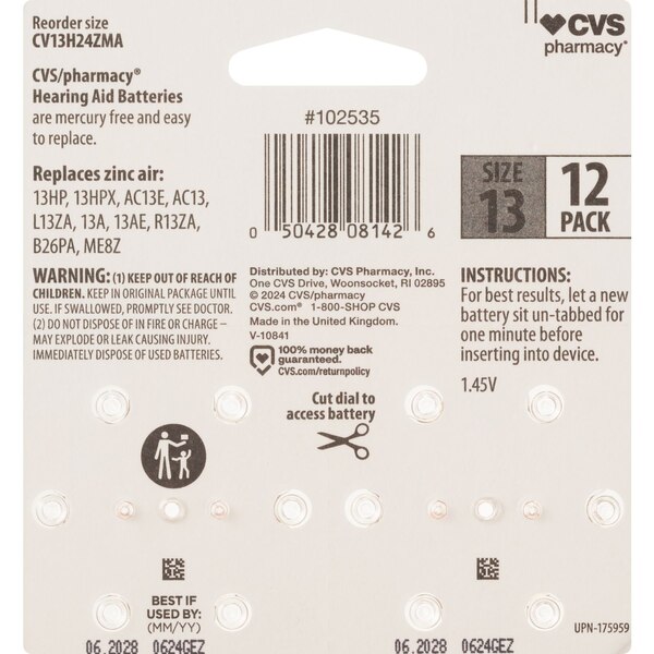 CVS Hearing Aid Batteries, Size 13, 12 ct