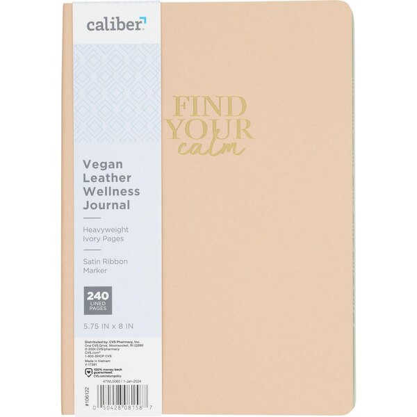 Caliber Wellness Vegan Leather Wellness Journal, Assorted Designs, 240 Pages, 5.75 x 8 in
