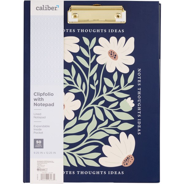 Caliber Clipfolio with Notepad, Assorted, 50 Sheets