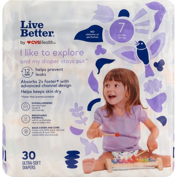 Live Better Diapers Ultra Soft Plant-Based Back Cover Size 7, 30 CT