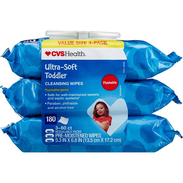 CVS HEALTH ULTRA SOFT TODDLER CLEANSING WIPE 3-PK