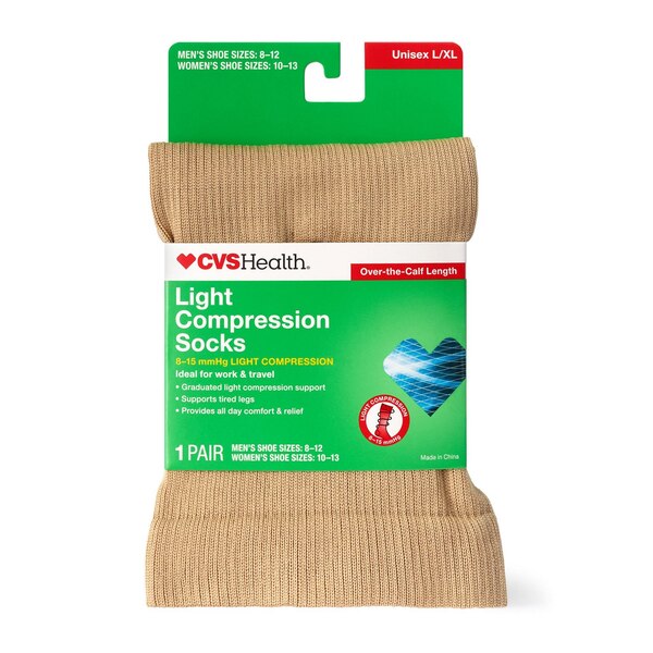  CVS Health Light Compression Socks, L/XL, Tan
