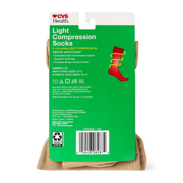  CVS Health Light Compression Socks, L/XL, Tan