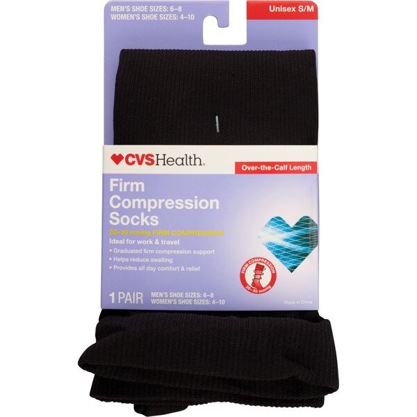 CVS Health Firm Compression Socks, S/M, Black