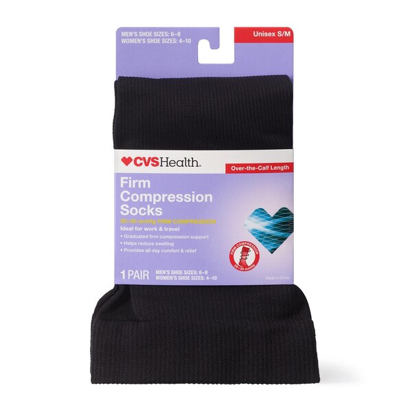 CVS Health Firm Compression Socks, S/M, Black
