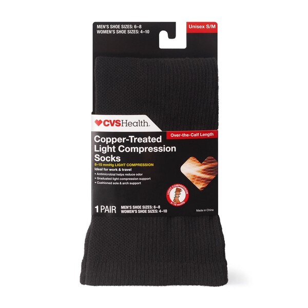 CVS Health Copper-Treated Light Compression Socks, S/M, Black
