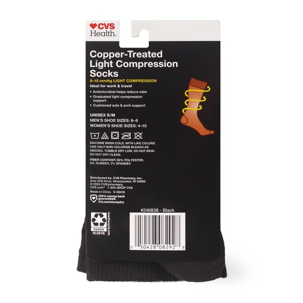 CVS Health Copper-Treated Light Compression Socks, S/M, Black