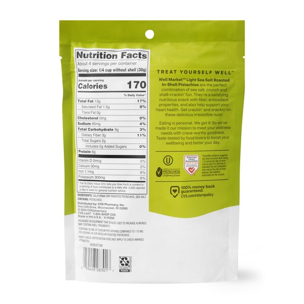 Well Market In Shell Pistachios Roasted Lightly Salted, 8 oz