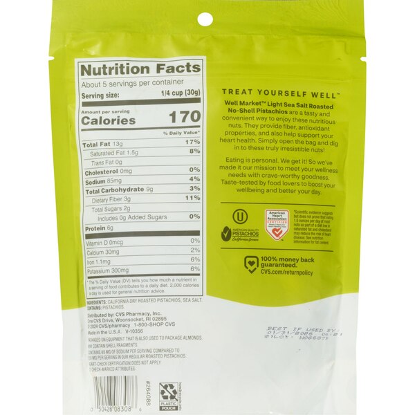 Well Market Roasted Light Salt Pistachio Kernels, 5 oz