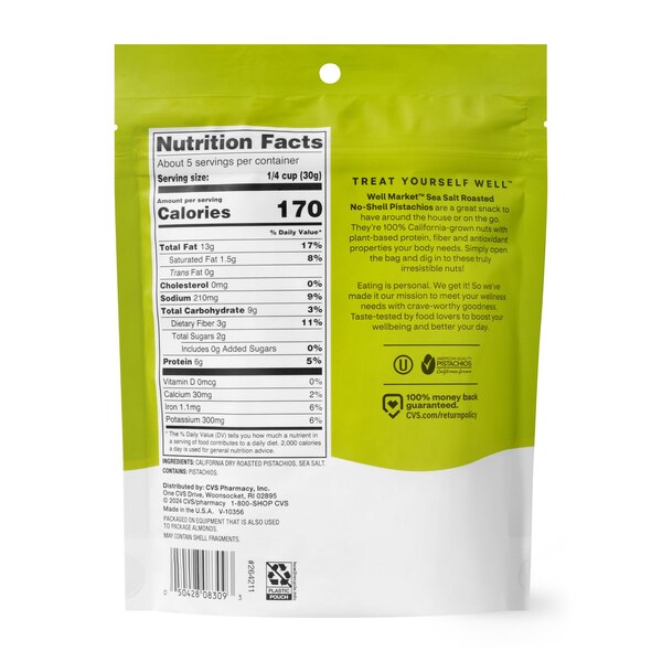 Well Market Roasted & Salted Pistachio Kernels, 5 oz