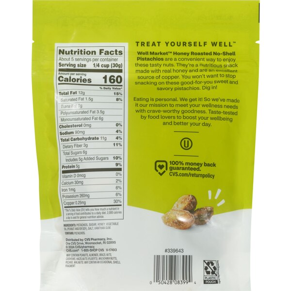 Well Market, Honey Roast Pistachio Kernels, 5 Oz
