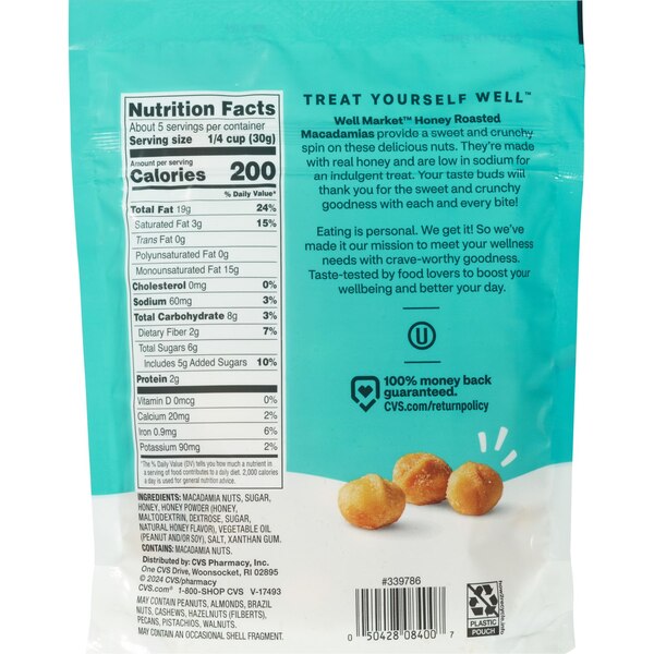 Well Market, Honey Roasted Macadamia Nuts, 5 Oz