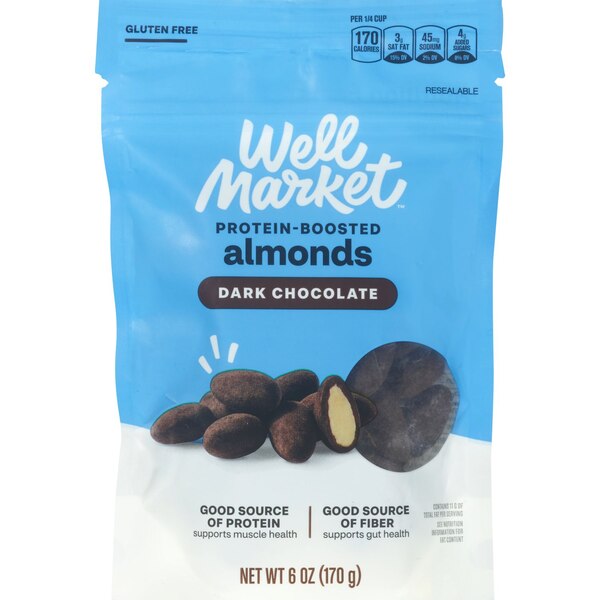 Well Market Protein Dark Chocolate Almonds, 6 oz