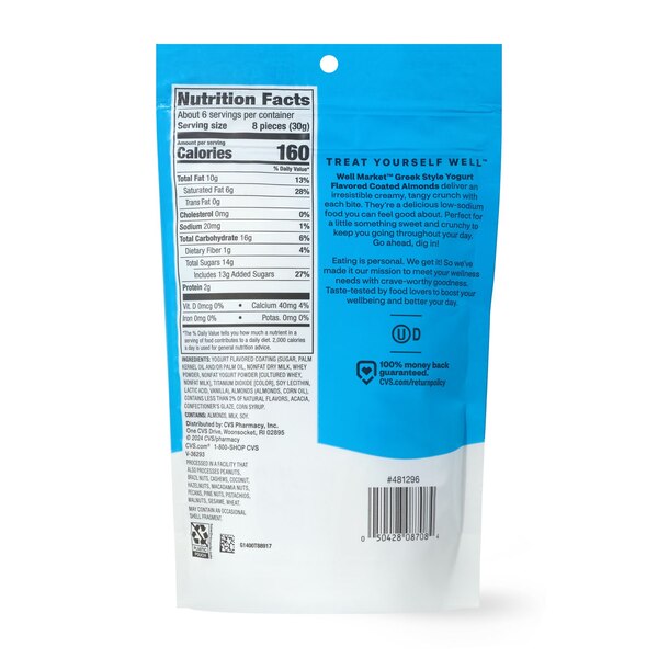 Well Market Greek Style Yogurt Flavored Covered Almonds, 6.5 Oz