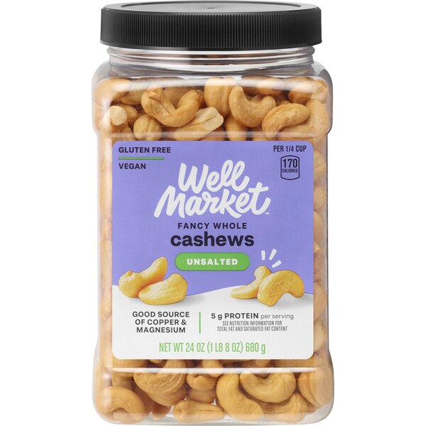 Well Market Unsalted Whole Cashews, 24 Oz