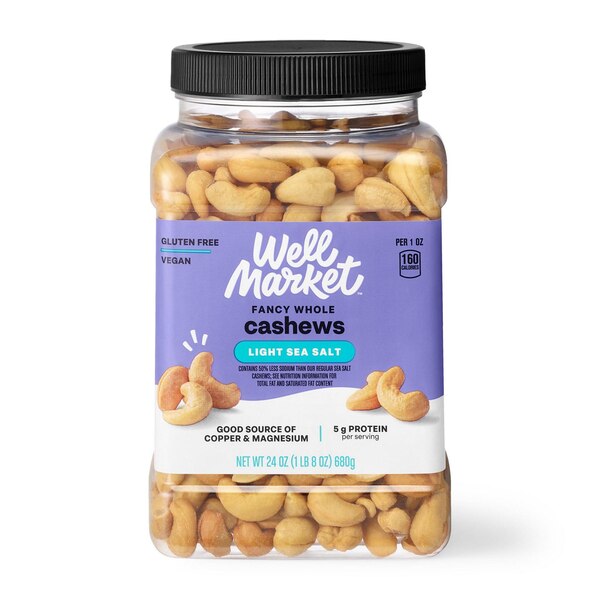 Well Market Fancy Whole Cashews, Light Sea Salt, 24 Oz