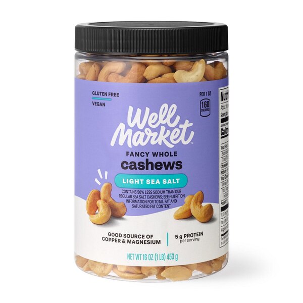 Well Market Lightly Sea Salted Whole Cashews, 16 Oz