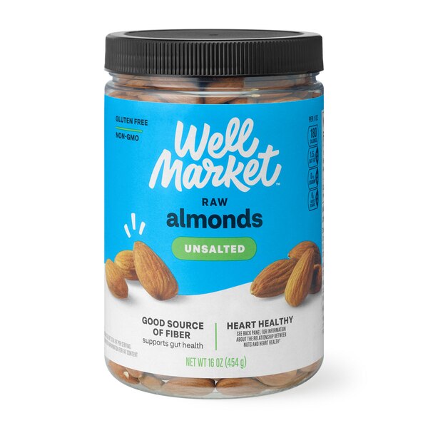 Well Market Unsalted Raw Almonds, 16 oz