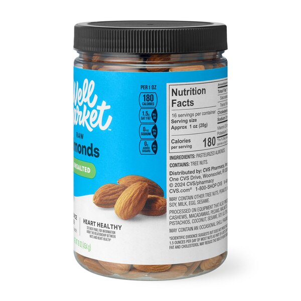 Well Market Unsalted Raw Almonds, 16 oz