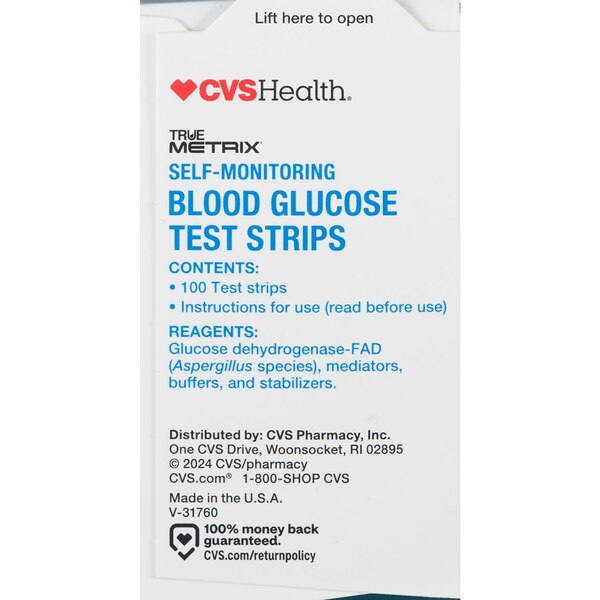 CVS Health True Metrix Cash Blood Glucose Test Strips, 100 CT