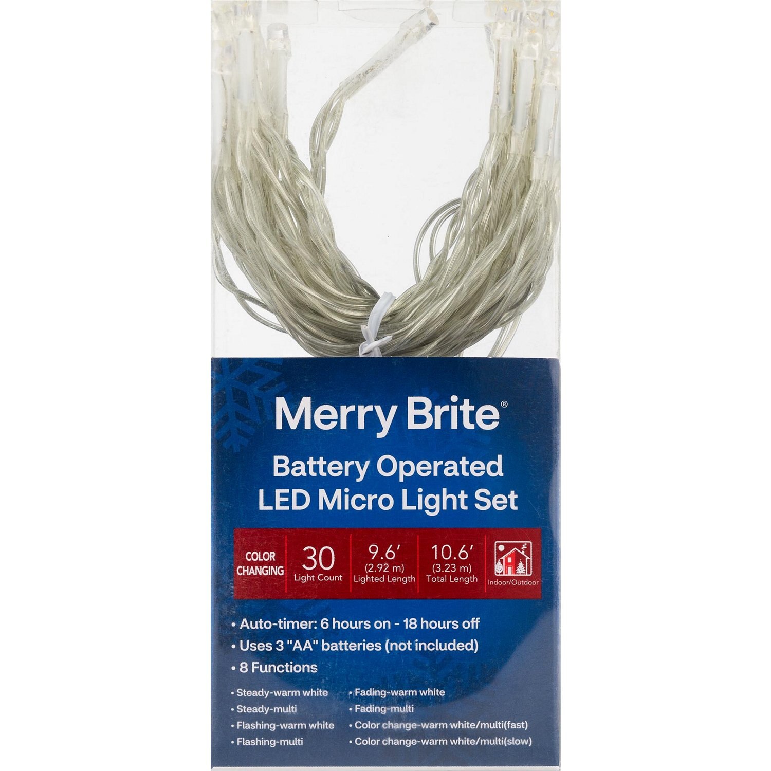Merry Brite 30-Light Battery Operated LED Micro Light Set, Color Changing, 10.6 ft image.
