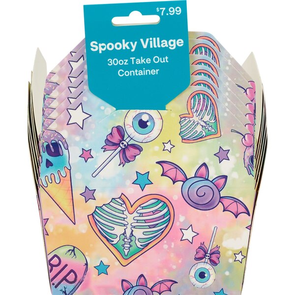 Spooky Village Take Out Container, Assorted Designs, 30 oz