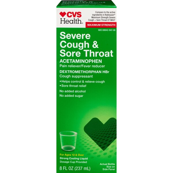 CVS Health Maximum Strength Severe Cough & Sore Throat Relief Liquid, 8 OZ