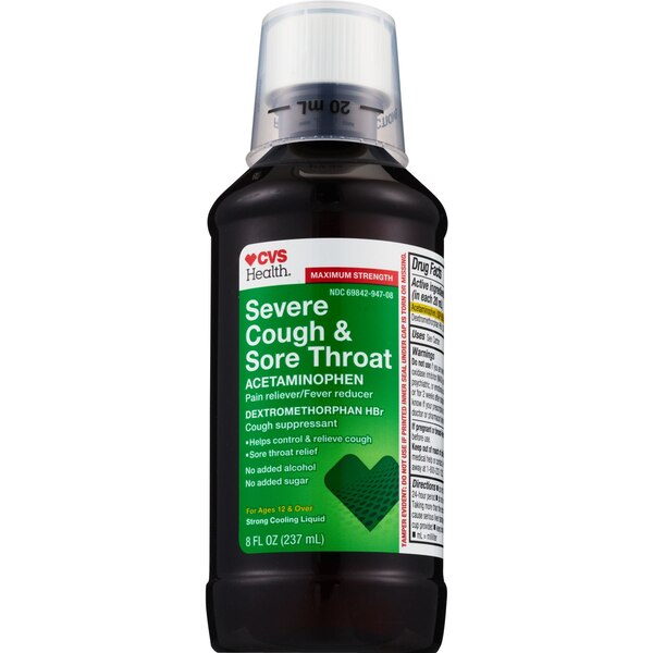 CVS Health Maximum Strength Severe Cough & Sore Throat Relief Liquid, 8 OZ