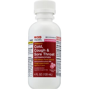 CVS Health Children's Cold + Cough + Sore Throat APAP Liquid, Bubblegum, 4 OZ