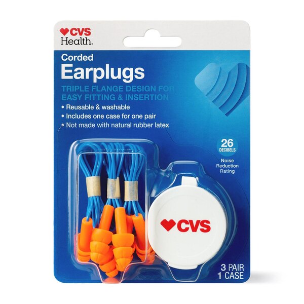 CVS Health Corded Ear Plugs, 3 Pair