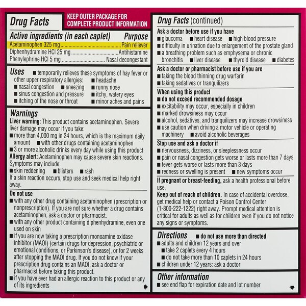 CVS Health Maximum Strength Severe Allergy & Sinus Headache Acetaminophen Tablets, 20 CT