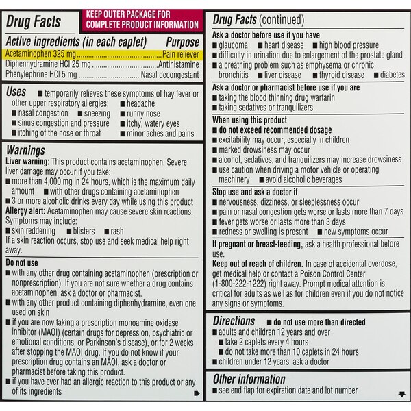 CVS Health Maximum Strength Severe Allergy & Sinus Headache Acetaminophen Tablets, 20 CT