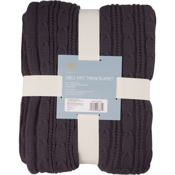 Wayland Square Cable Knit Sherpa Throw Blanket, Gray, 50 x 60 in