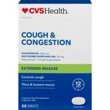 CVS Health 12HR Cough and Congestion Relief Extended Release Tablets, 20 CT, thumbnail image 1 of 4