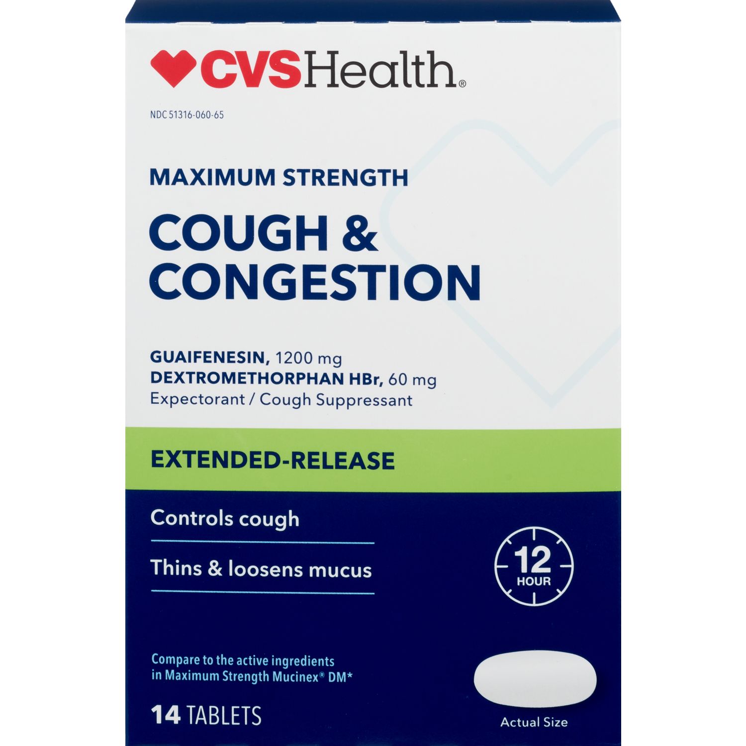 CVS Health 12HR Maximum Strength Cough and Congestion Relief Extended Release Tablets, 14 CT