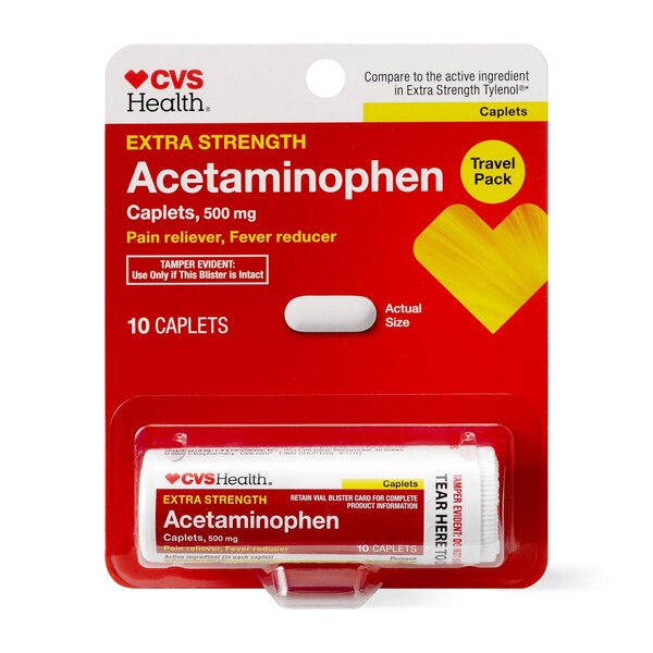 CVS Health Extra Strength Acetaminophen Pain Reliever & Fever Reducer 500 MG Caplets, 10 CT