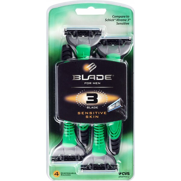 Blade Men's 3-Blade Sensitive Skin Disposable Razors, 4 CT