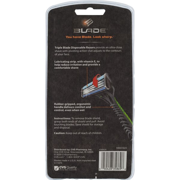 Blade Men's 3-Blade Sensitive Skin Disposable Razors, 4 CT