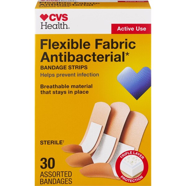 CVS Health Flexible Fabric Antibacterial Bandages, 30 CT