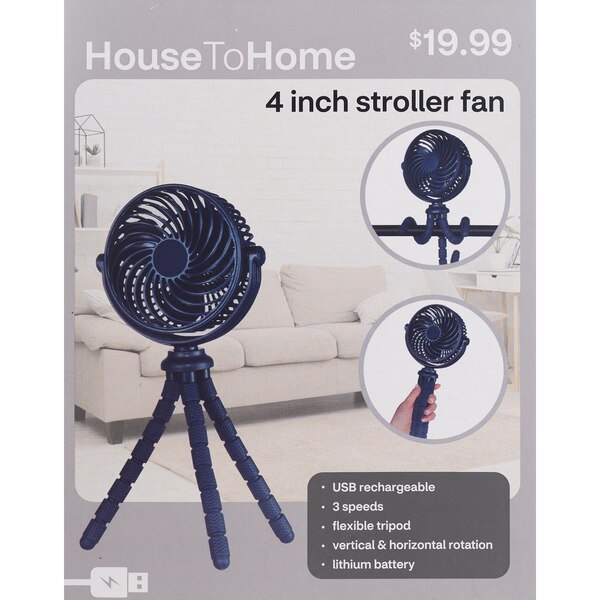 House To Home 4-inch Stroller Fan with Tripod, Navy